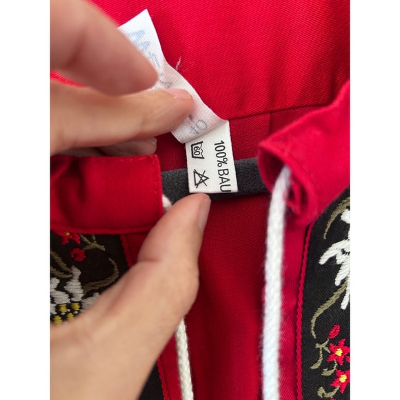 Vintage‎ Folk Embroidered Red Alpine Peasant Cottagecore Top SZ 40 (see msrmt)) - Picture 6 of 10